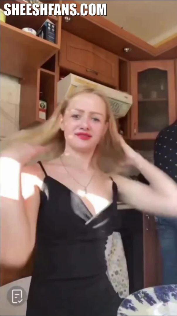 Blond teen slip nipple wearing black dress on tiktok livestream