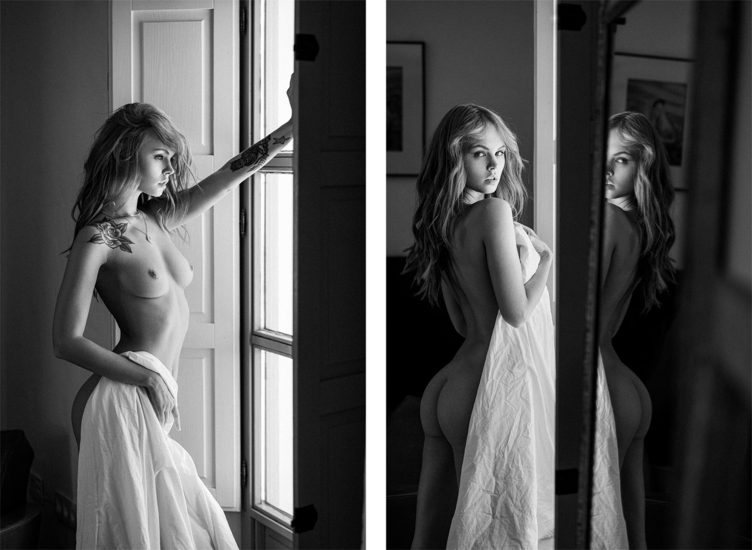 Anastasiya Scheglova covering breasts and nude ass