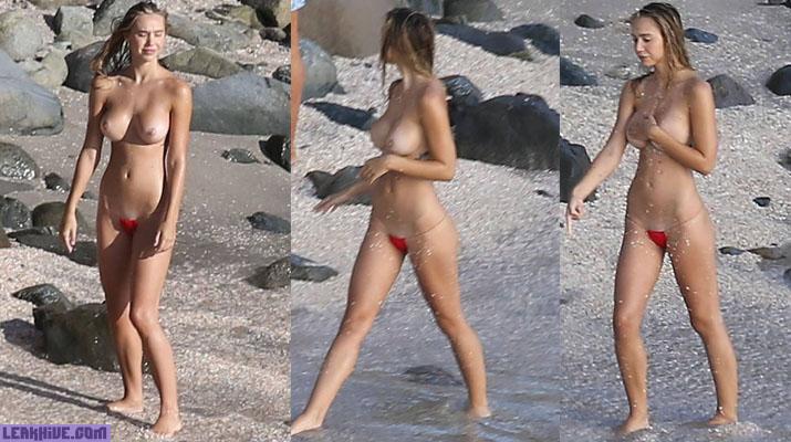 Alexis Ren caught flashing her tits on the beach