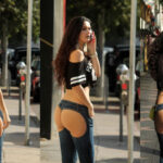 Natasha Blasick showing her buttocks on the streets of Hollywood
